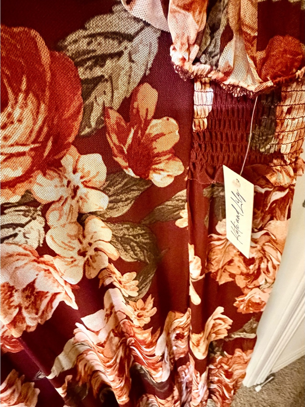 Kate and Lily Floral Maxi Dress in Burgundy with Long Sleeves - Picture 5 of 7
